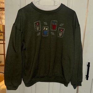 Green Womens cottage core Sweater with Embroidered Design